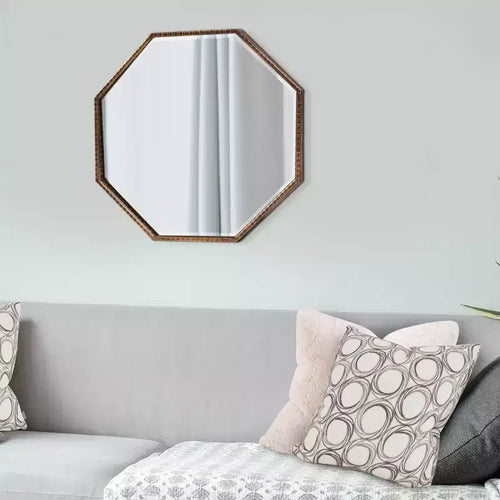 Miroir mural et d'appoint octogonal Bastian 28 po, cadre en fer or antique, prêt à être suspendu