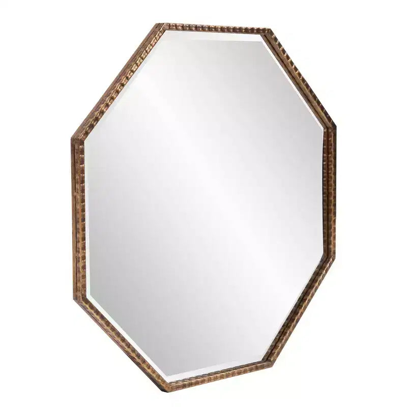 Miroir mural et d'appoint octogonal Bastian 28 po, cadre en fer or antique, prêt à être suspendu