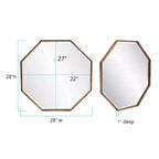 Miroir mural octogonal 28", cadre en fer doré antique, prêt à être accroché