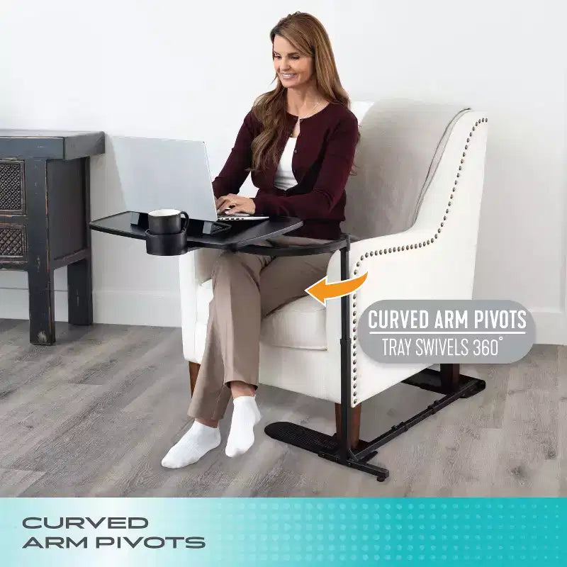 Wonder Tray Plateau TV et bureau pour ordinateur portable réglable et pivotant avec porte-gobelet et cales pour ordinateur portable, XL, Noir