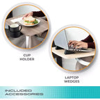Tablette et bureau pour ordinateur portable pivotant réglable pour télévision, avec porte-gobelet et cales pour ordinateur portable, TP, noir