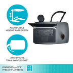 Tablette et bureau pour ordinateur portable pivotant réglable pour télévision, avec porte-gobelet et cales pour ordinateur portable, TP, noir