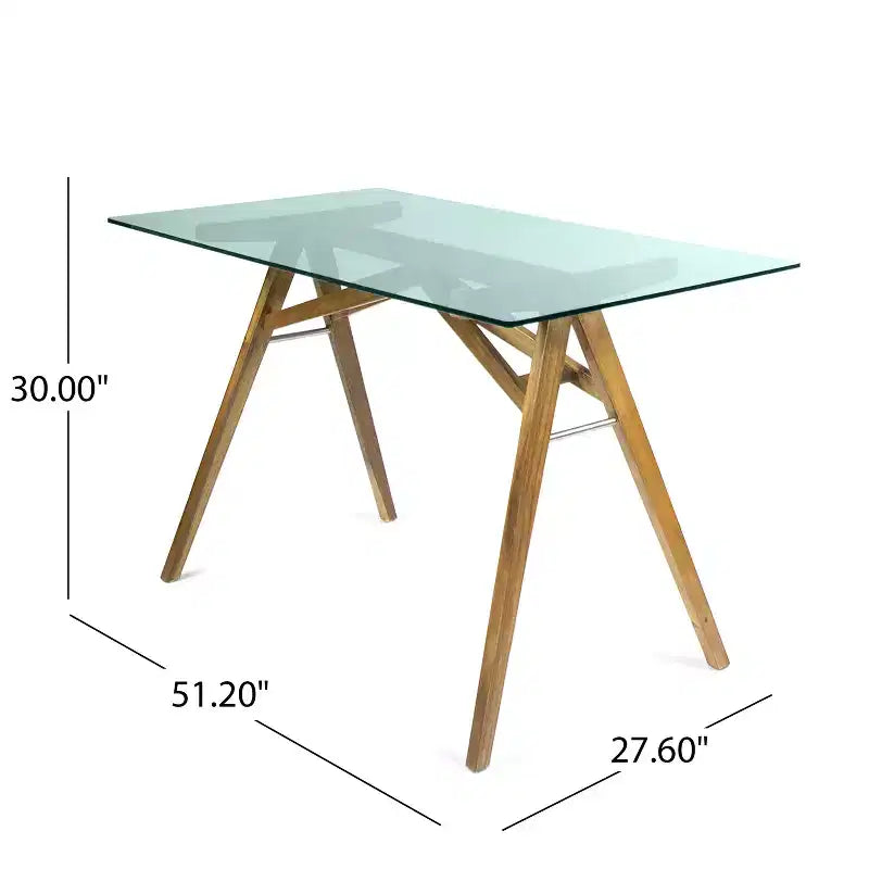 Bureau Aviary Mid-Century Modern en verre et bois d'acacia, naturel/vert