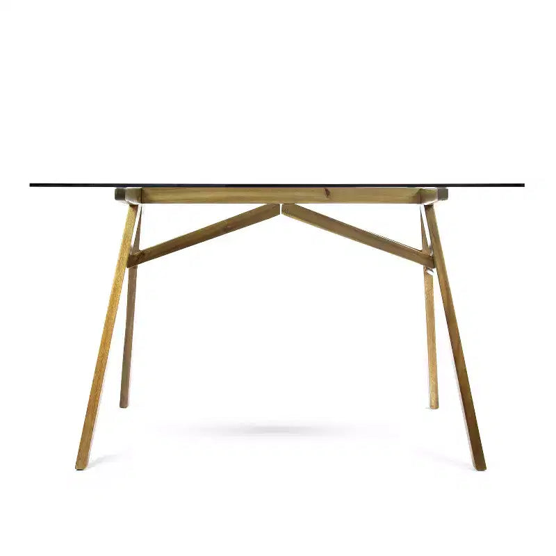Bureau Aviary Mid-Century Modern en verre et bois d'acacia, naturel/vert