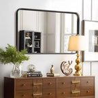 Black Painted Aluminum Alloy Rounded Rectangle Wall Mirror, 96 x 66 x 5 cm (Deep Reflection)