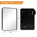 Miroir mural rectangulaire arrondi en alliage d'aluminium peint en noir, 96 x 66 x 5 cm (Reflet profond)