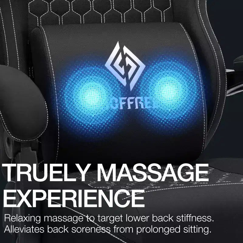 Fauteuil de Gamer de Massage en Tissu Respirant, Chaise de Bureau Ergonomique pour PC avec Repose-pieds et Support Lombaire Réglable