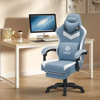 Fauteuil de Gamer de Massage en Tissu Respirant, Chaise de Bureau Ergonomique pour PC avec Repose-pieds et Support Lombaire Réglable