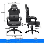 Fauteuil de Gamer de Massage en Tissu Respirant, Chaise de Bureau Ergonomique pour PC avec Repose-pieds et Support Lombaire Réglable