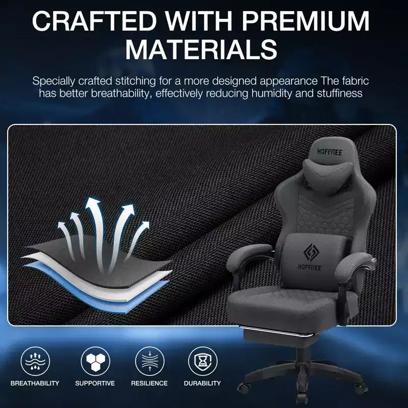 Fauteuil de Gamer de Massage en Tissu Respirant, Chaise de Bureau Ergonomique pour PC avec Repose-pieds et Support Lombaire Réglable
