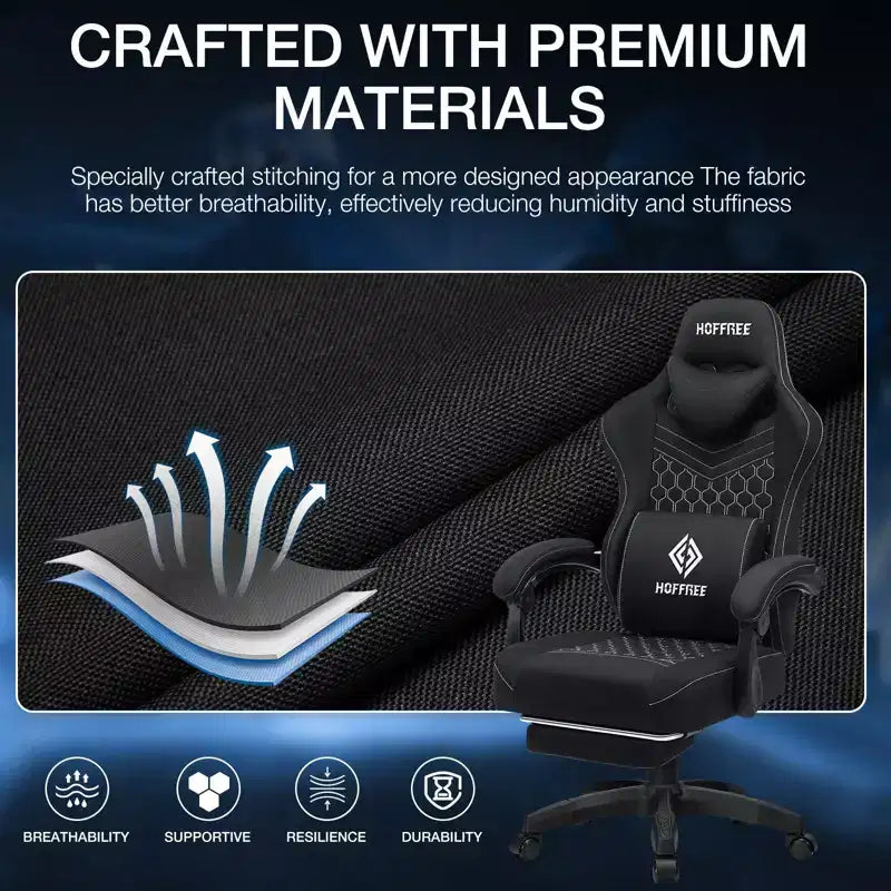 Fauteuil de Gamer de Massage en Tissu Respirant, Chaise de Bureau Ergonomique pour PC avec Repose-pieds et Support Lombaire Réglable