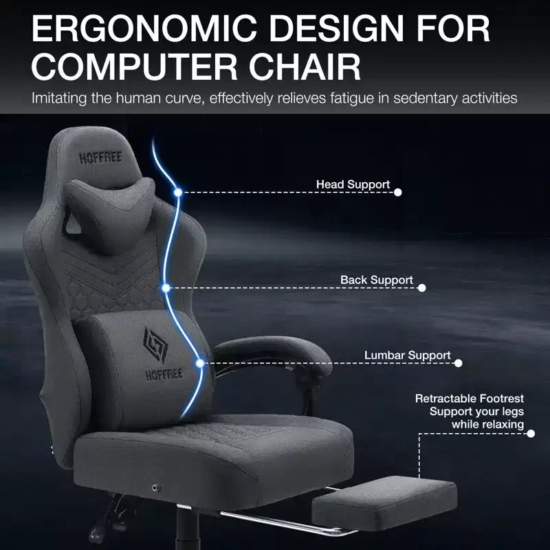 Fauteuil de Gamer de Massage en Tissu Respirant, Chaise de Bureau Ergonomique pour PC avec Repose-pieds et Support Lombaire Réglable