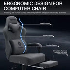 Fauteuil de Gamer de Massage en Tissu Respirant, Chaise de Bureau Ergonomique pour PC avec Repose-pieds et Support Lombaire Réglable