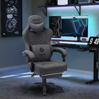 Fauteuil de Gamer de Massage en Tissu Respirant, Chaise de Bureau Ergonomique pour PC avec Repose-pieds et Support Lombaire Réglable