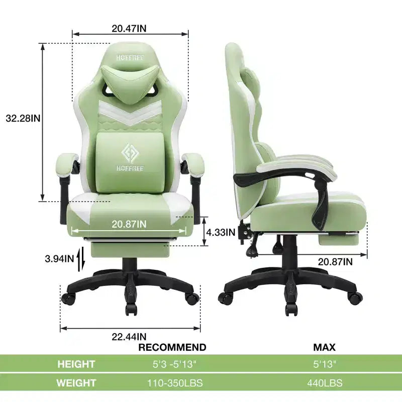 Fauteuil de Gamer de Massage en Tissu Respirant, Chaise de Bureau Ergonomique pour PC avec Repose-pieds et Support Lombaire Réglable