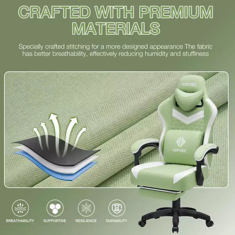 Fauteuil de Gamer de Massage en Tissu Respirant, Chaise de Bureau Ergonomique pour PC avec Repose-pieds et Support Lombaire Réglable