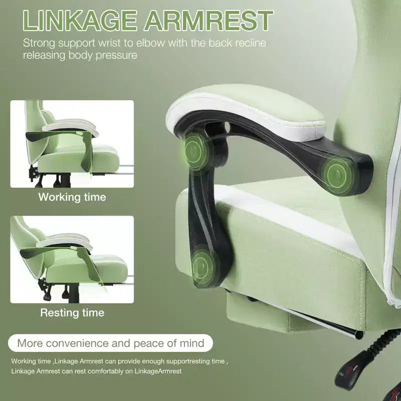 Fauteuil de Gamer de Massage en Tissu Respirant, Chaise de Bureau Ergonomique pour PC avec Repose-pieds et Support Lombaire Réglable
