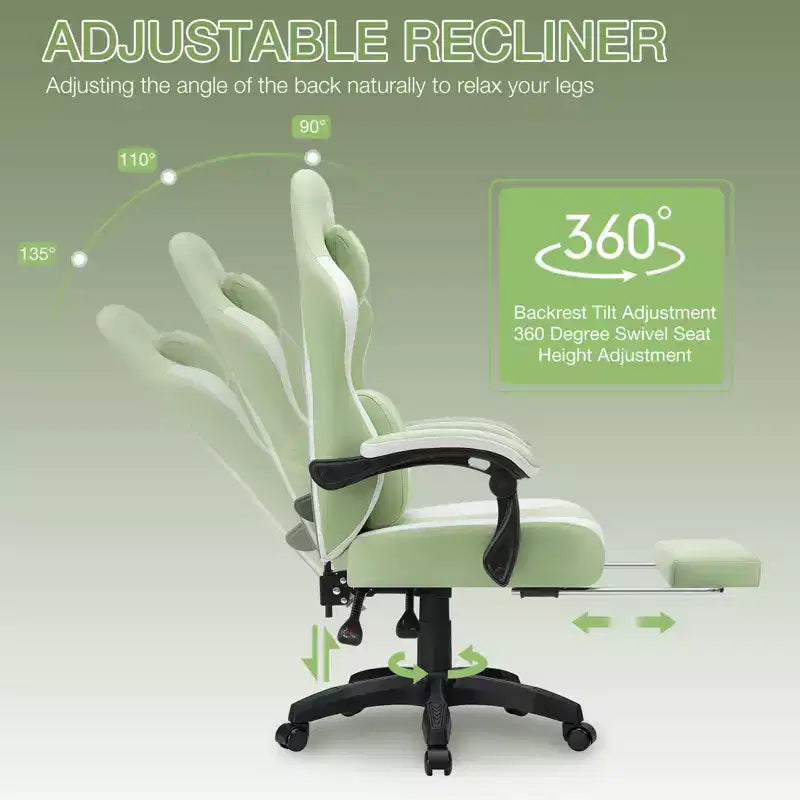 Fauteuil de Gamer de Massage en Tissu Respirant, Chaise de Bureau Ergonomique pour PC avec Repose-pieds et Support Lombaire Réglable