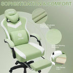 Fauteuil de Gamer de Massage en Tissu Respirant, Chaise de Bureau Ergonomique pour PC avec Repose-pieds et Support Lombaire Réglable