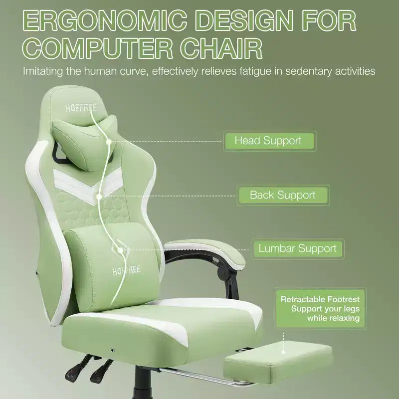 Fauteuil de Gamer de Massage en Tissu Respirant, Chaise de Bureau Ergonomique pour PC avec Repose-pieds et Support Lombaire Réglable