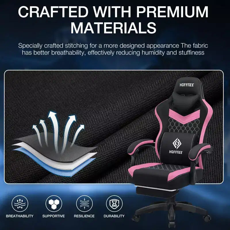 Fauteuil de Gamer de Massage en Tissu Respirant, Chaise de Bureau Ergonomique pour PC avec Repose-pieds et Support Lombaire Réglable