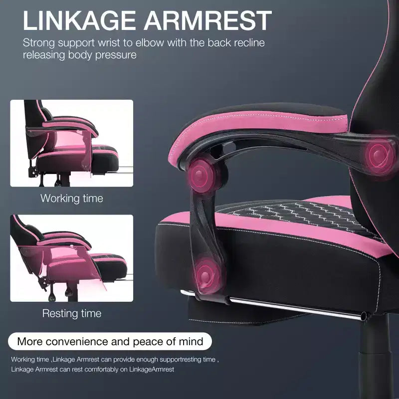 Fauteuil de Gamer de Massage en Tissu Respirant, Chaise de Bureau Ergonomique pour PC avec Repose-pieds et Support Lombaire Réglable