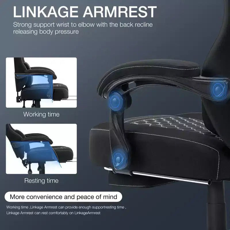 Fauteuil de Gamer de Massage en Tissu Respirant, Chaise de Bureau Ergonomique pour PC avec Repose-pieds et Support Lombaire Réglable