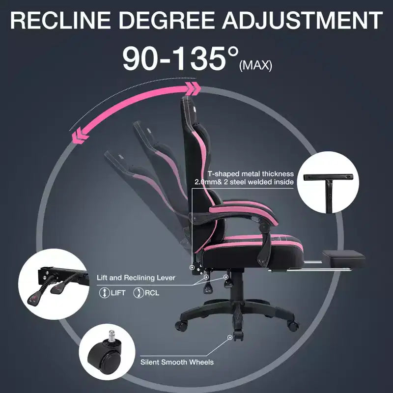 Fauteuil de Gamer de Massage en Tissu Respirant, Chaise de Bureau Ergonomique pour PC avec Repose-pieds et Support Lombaire Réglable