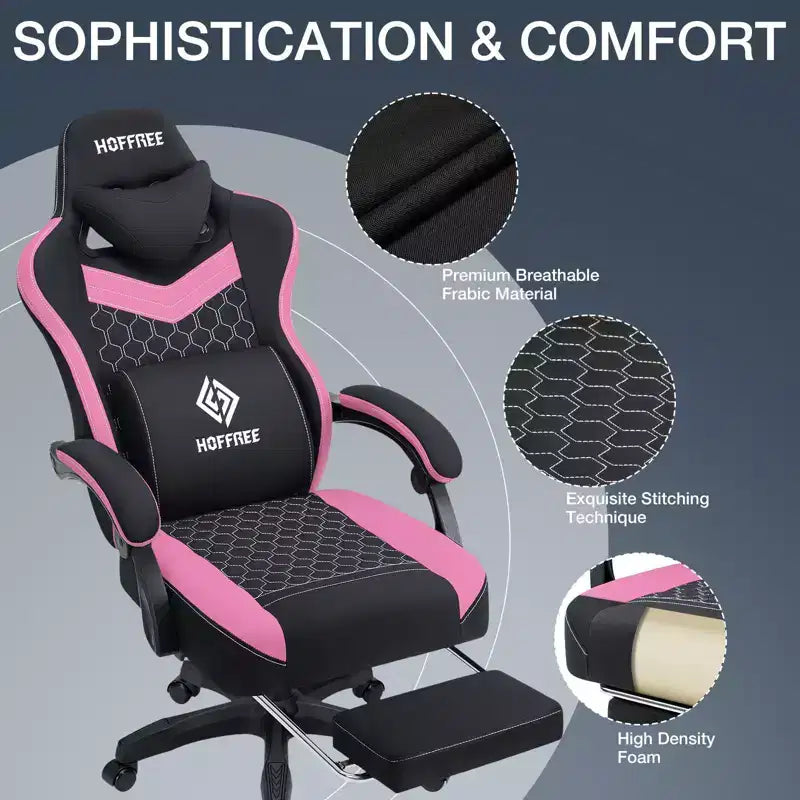 Fauteuil de Gamer de Massage en Tissu Respirant, Chaise de Bureau Ergonomique pour PC avec Repose-pieds et Support Lombaire Réglable
