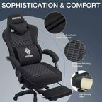 Fauteuil de Gamer de Massage en Tissu Respirant, Chaise de Bureau Ergonomique pour PC avec Repose-pieds et Support Lombaire Réglable