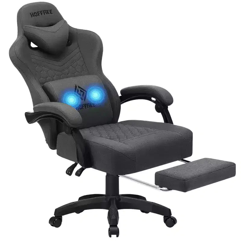 Fauteuil de Gamer de Massage en Tissu Respirant, Chaise de Bureau Ergonomique pour PC avec Repose-pieds et Support Lombaire Réglable