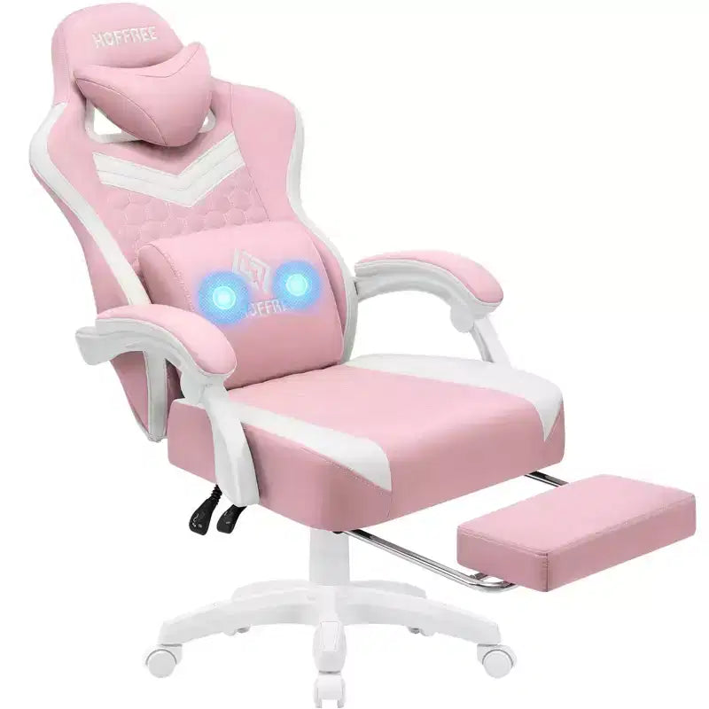 Fauteuil de Gamer de Massage en Tissu Respirant, Chaise de Bureau Ergonomique pour PC avec Repose-pieds et Support Lombaire Réglable