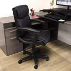 Fauteuil de bureau réglable en similicuir noir, dossier mi-hauteur
