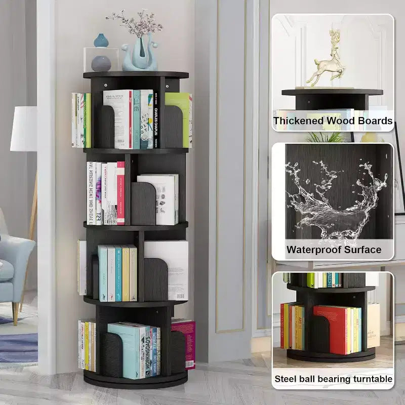 Étagère à livres rotative à 4 niveaux, Présentoir d'angle de rangement étanche