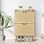 Shoe Racks/Cabinet - Hidden Shoe Storage with 2 Flip Rattan Flip-Drawer and Anti-Tip Design, 12-15 Pairs Storage Organizer