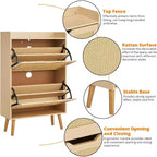 Étagère à chaussures/Meuble de rangement - Rangement à chaussures dissimulé avec 2 tiroirs basculants en rotin et conception anti-basculement, capacité de 12 à 15 paires