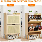 Étagère à chaussures/Meuble de rangement - Rangement à chaussures dissimulé avec 2 tiroirs basculants en rotin et conception anti-basculement, capacité de 12 à 15 paires
