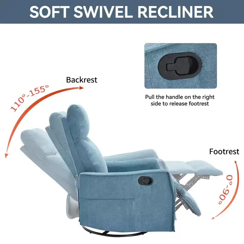 Fauteuil inclinable manuel massant et chauffant en tissu avec fonctions pivotante et basculante pour salon