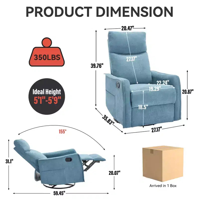 Fauteuil inclinable manuel massant et chauffant en tissu avec fonctions pivotante et basculante pour salon