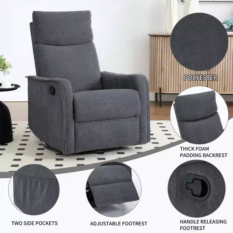 Fauteuil inclinable manuel massant et chauffant en tissu avec fonctions pivotante et basculante pour salon