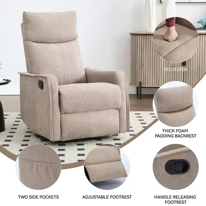 Fauteuil inclinable manuel massant et chauffant en tissu avec fonctions pivotante et basculante pour salon