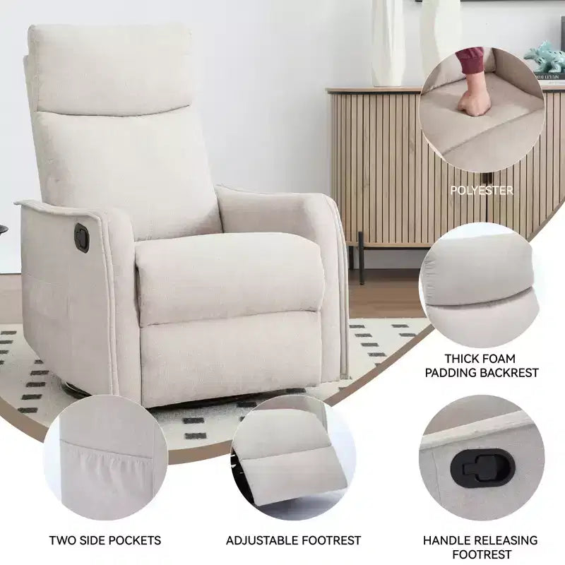 Fauteuil inclinable manuel massant et chauffant en tissu avec fonctions pivotante et basculante pour salon