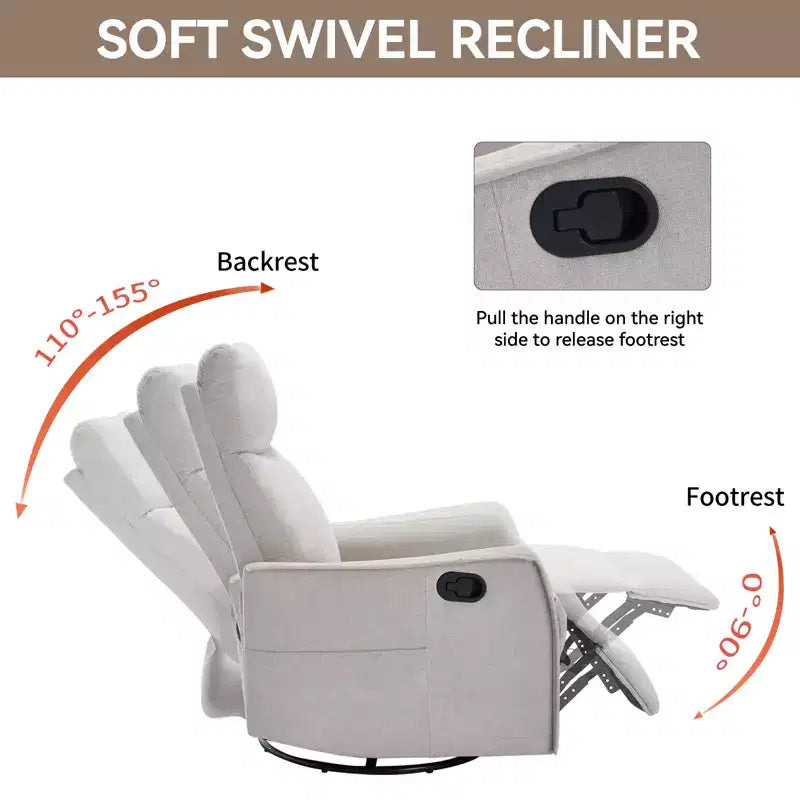 Fauteuil inclinable manuel massant et chauffant en tissu avec fonctions pivotante et basculante pour salon