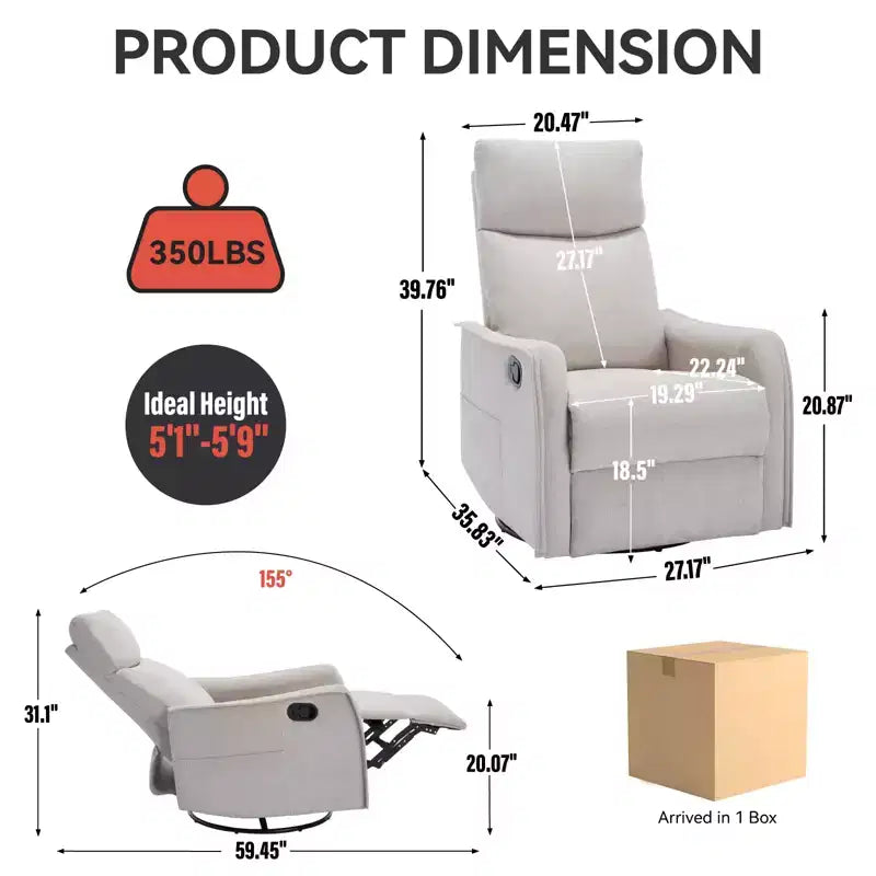 Fauteuil inclinable manuel massant et chauffant en tissu avec fonctions pivotante et basculante pour salon