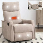 Heat Massage Manual Recliner Chair with Rocker and Swivel in Fabric for Living Room