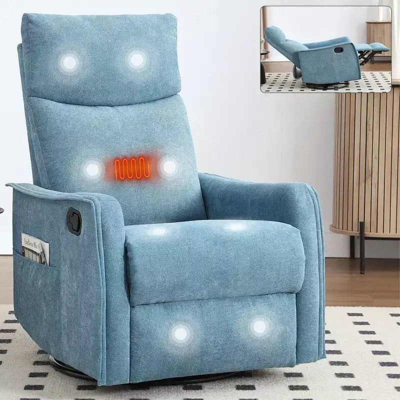 Fauteuil inclinable manuel massant et chauffant en tissu avec fonctions pivotante et basculante pour salon