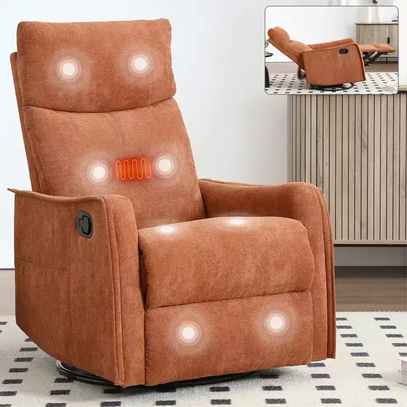 Fauteuil inclinable manuel massant et chauffant en tissu avec fonctions pivotante et basculante pour salon