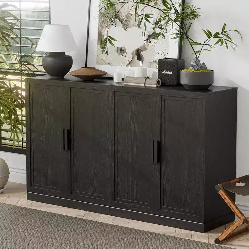 PexFix 62 L x 36 H Armoire de buffet Desserte de cuisine style ferme avec étagères réglables pour cuisine, salle à manger, salon Noir