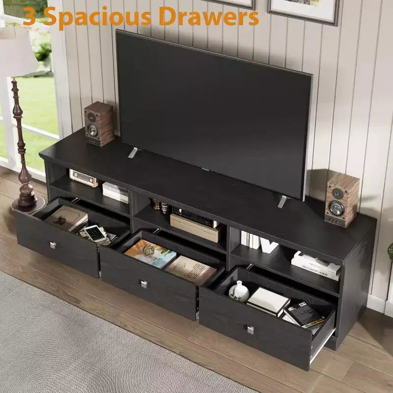 Meuble TV pour téléviseur 75 pouces, meuble de divertissement moderne du milieu du siècle avec tiroir de rangement, console multimédia en bois pour salon