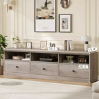 Meuble TV pour téléviseur 75 pouces, meuble de divertissement moderne du milieu du siècle avec tiroir de rangement, console multimédia en bois pour salon
